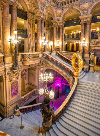 Paris, France - April 23, 2019 - The Grand Staircase at the entry to the Palais Garnier located in Paris, France.のeditorial素材