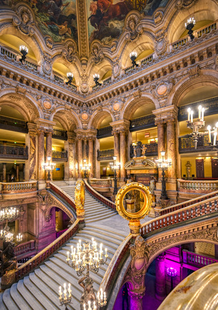 Paris, France - April 23, 2019 - The Grand Staircase at the entry to the Palais Garnier located in Paris, France.のeditorial素材