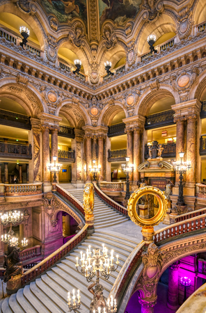 Paris, France - April 23, 2019 - The Grand Staircase at the entry to the Palais Garnier located in Paris, France.のeditorial素材