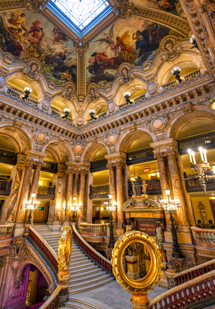 Paris, France - April 23, 2019 - The Grand Staircase at the entry to the Palais Garnier located in Paris, France.のeditorial素材