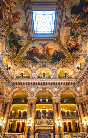 Paris, France - April 23, 2019 - The Grand Staircase at the entry to the Palais Garnier located in Paris, France.のeditorial素材