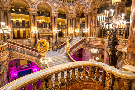 Paris, France - April 23, 2019 - The Grand Staircase at the entry to the Palais Garnier located in Paris, France.のeditorial素材