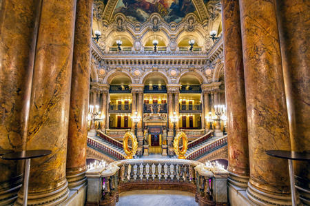 Paris, France - April 23, 2019 - The Grand Staircase at the entry to the Palais Garnier located in Paris, France.のeditorial素材