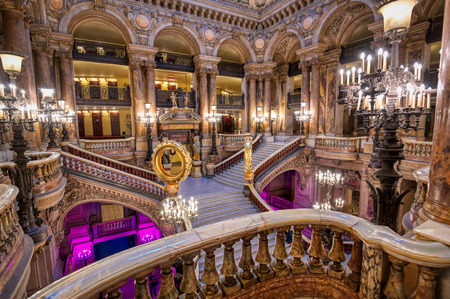 Paris, France - April 23, 2019 - The Grand Staircase at the entry to the Palais Garnier located in Paris, France.のeditorial素材