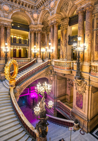 Paris, France - April 23, 2019 - The Grand Staircase at the entry to the Palais Garnier located in Paris, France.のeditorial素材