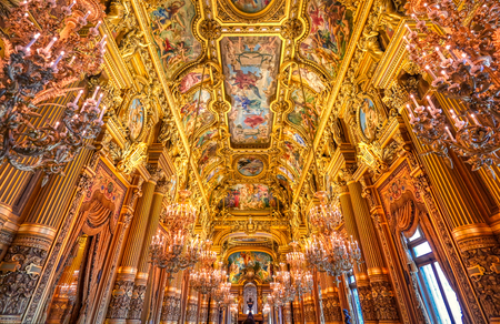 Paris, France - April 23, 2019 - The grand foyer of the Palais Garnier located in Paris, France.のeditorial素材