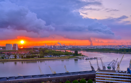 Aerial view of the Port of Antwerp in Antwerp, Belgium.のeditorial素材