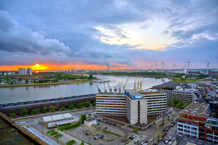 Aerial view of the Port of Antwerp in Antwerp, Belgium.のeditorial素材