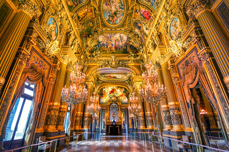 Paris, France - April 23, 2019 - The grand foyer of the Palais Garnier located in Paris, France.のeditorial素材