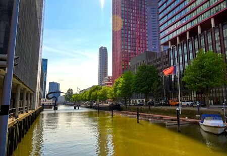 The canals and waterways in the city of Rotterdam, the Netherlands.の写真素材