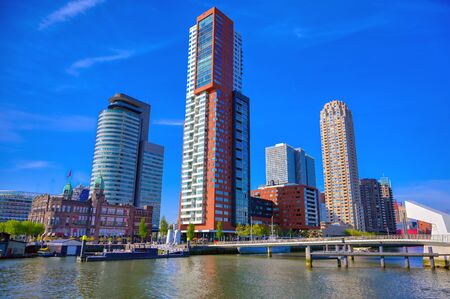 The canals and waterways in the city of Rotterdam, the Netherlands.の写真素材