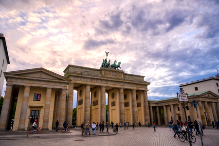 Berlin, Germany - May 3, 2019 - The Brandenburg Gate at sunset located in Pariser Platz in the city of Berlin, Germany.のeditorial素材