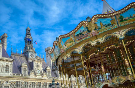 Paris, France - April 22, 2019 - The Hotel de Ville, city hall, is the building housing the city's local administration in Paris, France.のeditorial素材