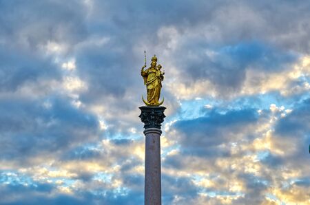 The Marian Column on Marienplatz in Munich, Bavaria, Germany.の写真素材