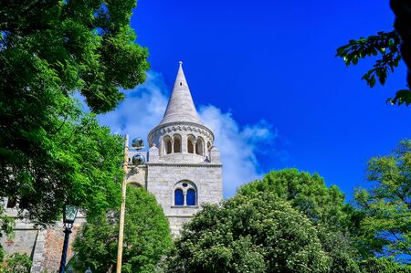 Fisherman's Bastion, located in the Buda Castle complex, in Budapest, Hungary.の写真素材