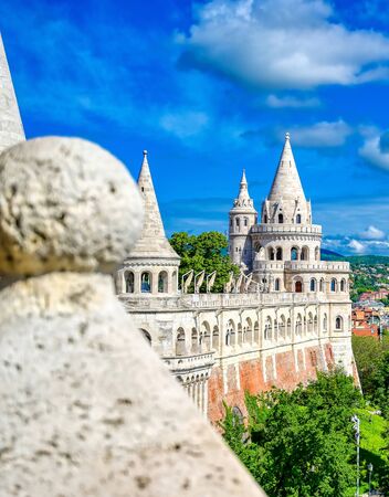 Fisherman's Bastion, located in the Buda Castle complex, in Budapest, Hungary.の写真素材