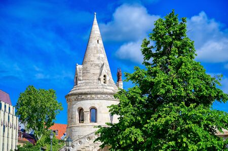 Fisherman's Bastion, located in the Buda Castle complex, in Budapest, Hungary.の写真素材