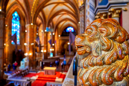 Budapest, Hungary - May 24, 2019 - The interior of the Church of the Assumption of the Buda Castle, more commonly known as the Matthias Church, located in Budapest, Hungary.のeditorial素材