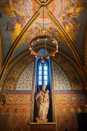 Budapest, Hungary - May 24, 2019 - The interior of the Church of the Assumption of the Buda Castle, more commonly known as the Matthias Church, located in Budapest, Hungary.のeditorial素材