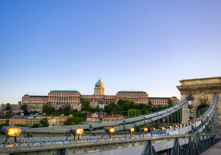 The exterior of Buda Castle from the Chain Bridge located in Budapest, Hungary.のeditorial素材