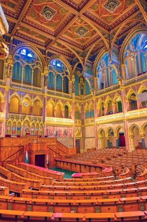 Budapest, Hungary - May 26, 2019 - The interior of the Hungarian Parliament Building in Budapest, Hungary.のeditorial素材