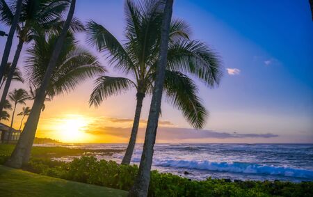 Sunrise over the coast of Kauai, Hawaii.の写真素材