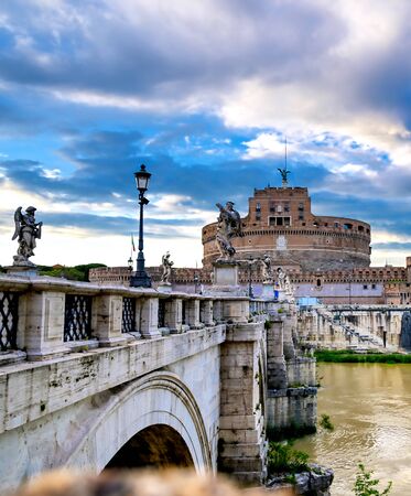 Castel Sant'Angelo and the St. Angelo Bridge located on the Tiber River in Rome, Italy.のeditorial素材