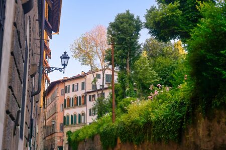The narrow streets of Florence, Italy.の写真素材