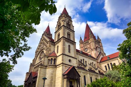 Vienna, Austria - May 18, 2019 - St. Francis of Assisi Church, also known as the Emperor's Jubilee Church and the Mexico Church, is a Basilica style Catholic church in Vienna, Austria.の写真素材