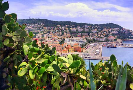 An aerial view of the Port of Nice on the Mediterranean Sea at Nice, France along the French Riviera.の写真素材