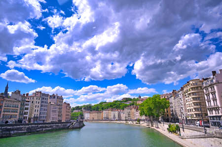 Lyon, France and the architecture along the Saone River.の写真素材