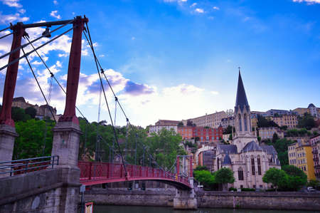 Lyon, France and the architecture along the Saone River.の写真素材