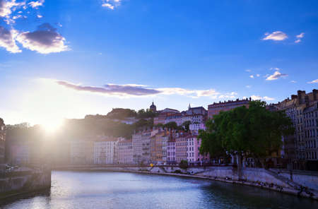 Lyon, France and the architecture along the Saone River.の写真素材