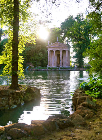 The ruins of Temple of Aesculapius located in the gardens of the Villa Borghese in Rome, Italy.のeditorial素材