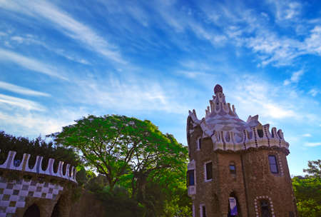 June 16, 2019 - Barcelona, Spain - Park Guell (1914) is the famous architectural town art designed by Antoni Gaudi located in Barcelona, Spain.のeditorial素材