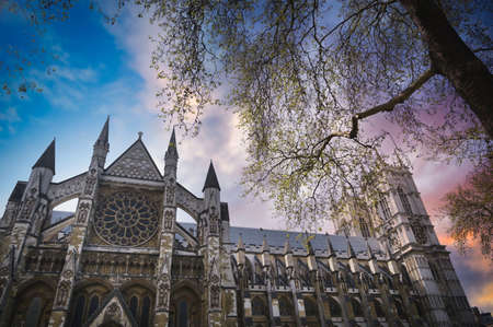 Sunset over Westminster Abbey in London, England in the United Kingdom.