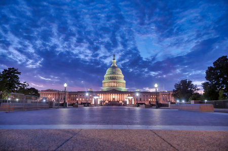 The United States Capitol, the meeting place of the United States Congress, located on Capitol Hill at the eastern end of the National Mall in Washington, D.C.の写真素材