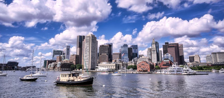 The Boston, Massachusetts skyline from Boston Harbor.の写真素材