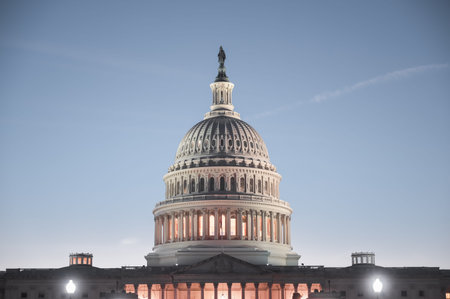 The United States Capitol, located on Capitol Hill at the eastern end of the National Mall in Washington, D.C.の写真素材