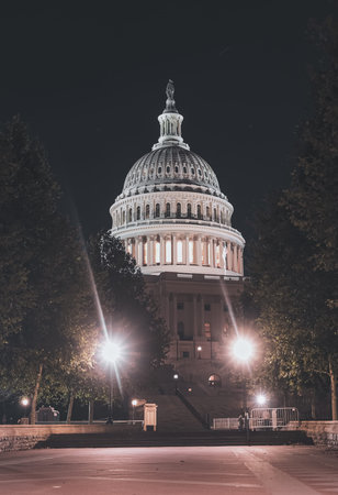 The United States Capitol, located on Capitol Hill at the eastern end of the National Mall in Washington, D.C.の写真素材