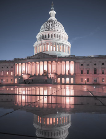 The United States Capitol, located on Capitol Hill at the eastern end of the National Mall in Washington, D.C.の写真素材