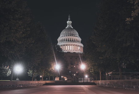 The United States Capitol, located on Capitol Hill at the eastern end of the National Mall in Washington, D.C.の写真素材