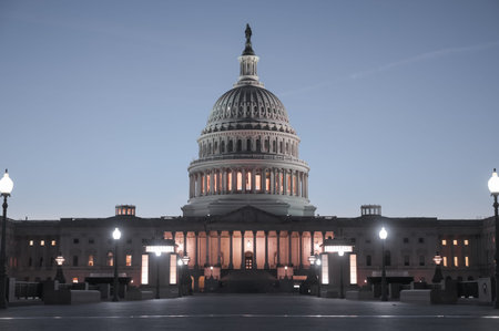 The United States Capitol, located on Capitol Hill at the eastern end of the National Mall in Washington, D.C.の写真素材