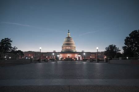 The United States Capitol, located on Capitol Hill at the eastern end of the National Mall in Washington, D.C.の写真素材
