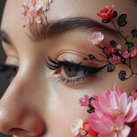 Beautiful woman face with flower make-up. Beauty, fashion.の素材