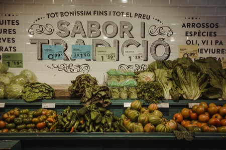 Vintage shelf of healthy products and traditional flavorsの写真素材
