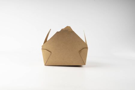 open cardboard box for takeout away in white backgroundの写真素材
