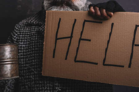 homeless man asking for help for hunger