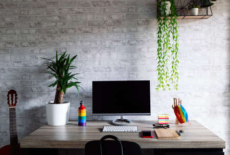 Desk table with  accessories and decoration. LGBTQ culture