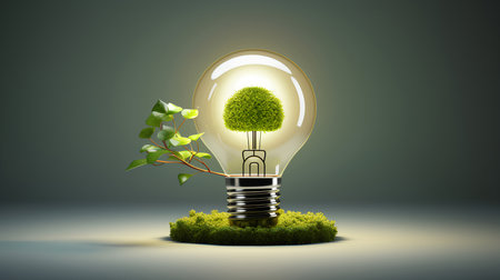 Light bulb with green tree inside, Sustainable, ecology, renewable energy and recyclingの素材